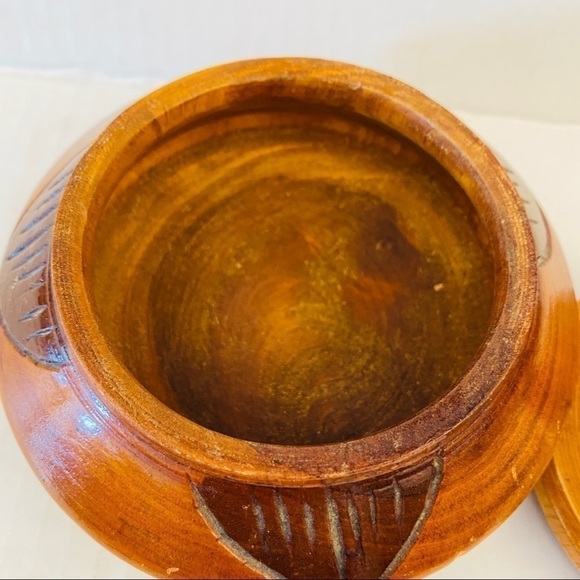 Wooden trinket dish with lid two tone foliage leaves - Picture 8 of 11